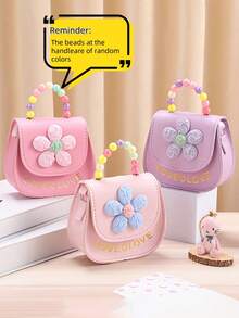 1 件装可爱粉色花朵儿童手提包，休闲街头风斜挎/单肩包，轻便按扣零钱包，适合外出、聚会、大学等场合 - 无内衬，顶部单提手肩带，非常适合情人节、圣诞节，是送给女孩的绝佳礼物。 - 彩色 - 查看 1