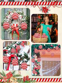 2/12 Pieces Of Fluffy Christmas Ball Accessories, Red And White /Red And Greenmint Candy Decoration Set, Hanging Christmas Tree Decoration, Christmas Ball Vortex Candy Baseball Suitable For Holidays,Xmas Tree Hanging, Holiday Parties & Themes (Swirl Candy Ball Design) - Multicolor - View 6
