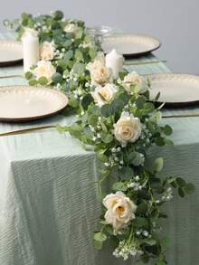 180cm Champagne Silk Cloth With Eucalyptus & Baby's Breath Vines, 1pc - Champagne - View 5