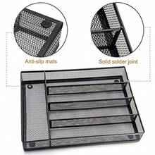 XZGB Utensil Drawer Organizer Mesh Wire Silverware Organizer Divider For Kitchen Stainless Steel Cutlery Flatware Storage Tray With Non-Slip Foam Feet 5 Compartment 12.5 X 9.2Inch Black - màu đen - Xem 3