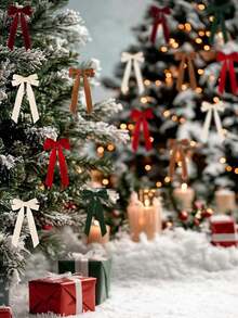 1/5/10 件圣诞树蝴蝶结 - 节日丝带礼品蝴蝶结，适用于节日花环、装饰品和乡村工艺品，无羽毛，光泽表面，非常适合礼品包装和 DIY 项目，圣诞树装饰天鹅绒丝带，圣诞树蝴蝶结 - 彩色 - 查看 7