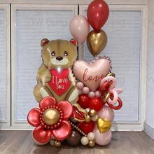 42pcs Valentine's Day Theme Teddy Bear & Heart Set, Includes Creative "I Love You" Teddy Bear, 18-Inch Heart, Pink & Gold Streamers, Suitable For Proposal, Wedding, Valentine's Day Party Decor, Romantic Surprise Gift - Multicolor - View 6