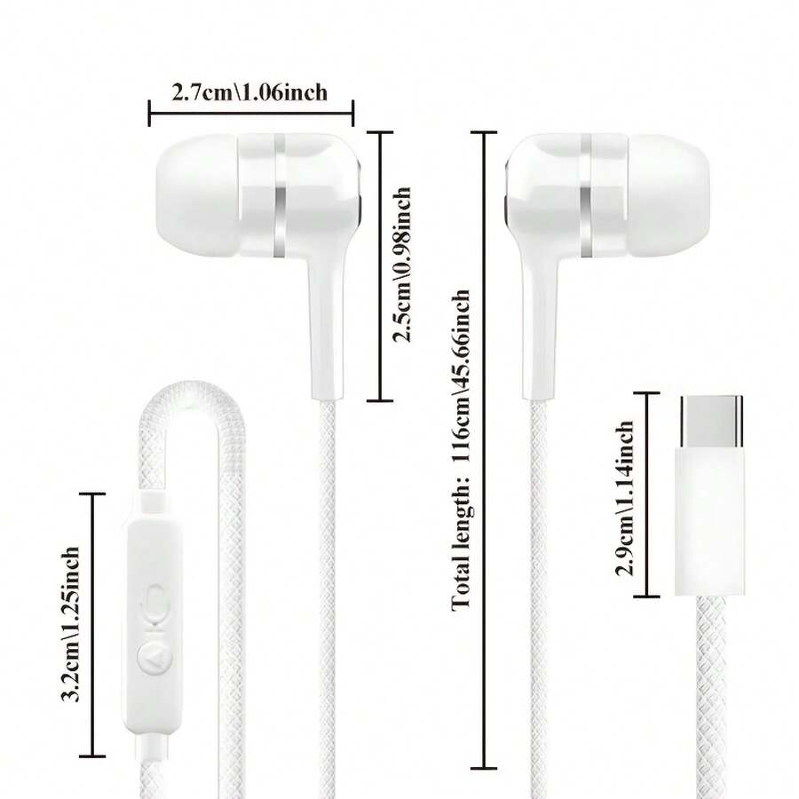 Type-C Wired Earbuds For Apple For Iphone 16/15, For IPad, And For Samsung - In-Ear Design With High-Quality Sound, Button Control, Noise Cancellation, USB Charging, Compatible With Multiple Devices, Earbud Headphones, Device Compatibility, Sleek Earbuds, Durable Earbuds, Wireles Earphone, Earbud Wireles, Headphone, Earbud, Earphone - 白色 - 查看 1