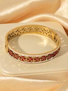 New Vintage Bohemian Style Stainless Steel Blue & Red Resin Hollow Pattern Bracelet, Exquisite Clasp Accessory - Exquisite Bracelet - View 10