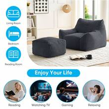 Modern Faux Fur Fabric Large Bean Bag Chair With Ottoman, Oversized Adult Bean Bag Chair With Filler, Lazy Sofa Comfy Bean Bag Couch With Armrests - 深灰色 - 查看 9