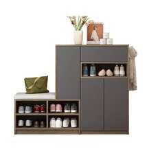 Shoe Bench And Shoe Rack, Shoe Bench, Multifunctional Shoe Rack With Padded Seat, Versatile Shoe Storage Solution With Adjustable Shelves For The Hallway, Gray, W 140/D 35/H 110 Cm - 灰色 - 查看 7