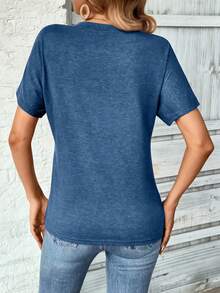 2 buah Kaos V-Neck Warna Polos, Kaos Lengan Pendek Kasual untuk Wanita, Musim Semi/Panas - MultiWarna - View 3