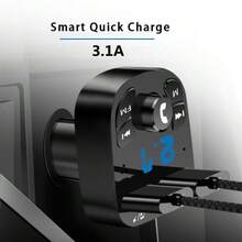 Olaf 蓝牙 5.0 车载 FM 发射器免提车载套件音频 MP3 调制器 3.1A 播放器音频接收器 2 个 USB 快速充电器，兼容苹果、iPad、安卓手机、笔记本电脑，快速充电适配器，支持快速充电和多设备连接，设计紧凑，充电方便高效，是送给家人、朋友、孩子、生日、圣诞节、冬季和汽车配件的理想礼物 - 黑色 - 查看 3