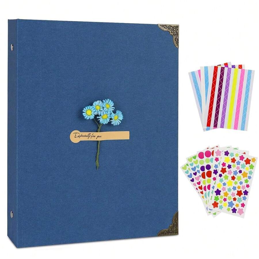 ZEEYUAN Journal Scrapbook Memories Photo Book Album 60 Black Pages Vintage DIY Photo Scrap Book Hardcover Scrapbook Gifts For Couples Anniversary Christmas Than1ks 1giving Valentines Day,Blue,NavyBlue - 海軍藍 - 查看 1