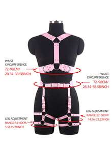 1 Set Pink Women PU Leather Thigh Garter Leg Harness Chest Gothic Stocking Belt Clothing Accessories - A - View 4