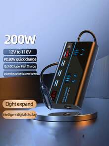 Cargador de coche multifunción de 200W, cargador de coche rápido G8/G9 USB-A Tipo-C de 7 puertos con interruptores independientes y pantalla LED - Multicolor - Ver 8