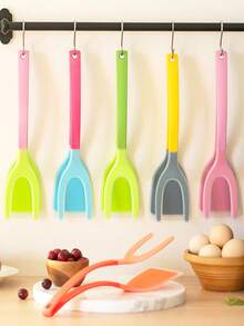 Espátula e pinça de silicone 2 em 1, espátula de cozinha multifuncional antiaderente, espátula para bife, pinça para alimentos resistente ao calor, espátula para peixe, espátula para ovo frito, espátula para panqueca, pinça para torradeira, prensa para hambúrguer, espátula com revestimento antiaderente, espátula para rolinho de frango. - Multicolorido - Ver 6