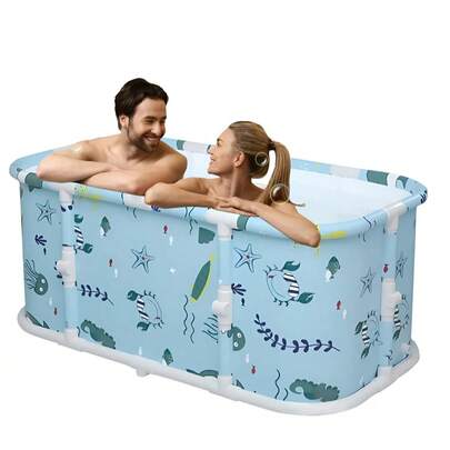 Portable Foldable Bathtub Soaking Bath Tub Bathroom SPA Tub with Cushion & Drain Pipe