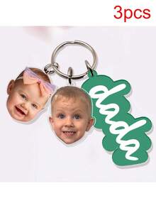 Personalized Father's Day Gift, Customized Dad Keychain With Child Face Pendant, Fun Customized Child Face Acrylic Keychain, Christmas Gift - Multi-head Circle Keychain - View 7