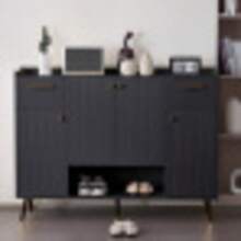 Shoe Cabinet, Shoe Rack With 2 Drawers And 4 Doors, Metal Feet, Dimensions: W130/W37/H100, Black - Black - View 2