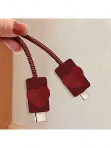 Bộ 5 ốp lưng bảo vệ hình trái tim màu đỏ rượu vang tương thích với bộ sạc Apple 18W-20W, cáp dữ liệu, quà tặng lý tưởng - Màu Đỏ Sâu - Xem 5