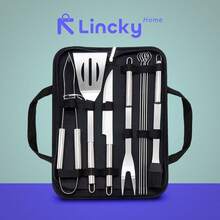 Set de juego de 9 herramientas Lincky para barbacoa, Utensilios de acero inoxidable - Gris - Ver 6