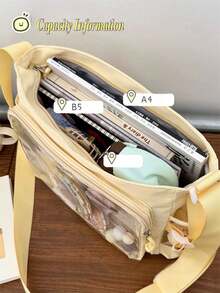 Kawaii Japanese School Crossbody Bags Basic Style Solid Color Clear Transparent New Simple Girls Shoulder Bag Preppy College Student Handbags With Badges Display Plate Small Side Pocket Can Put 10cm Dolls DIY Ita Bag JK Back To School Gifts Concert Anime Fans Bags Women - 黃色 - 查看 7