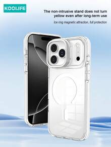 1pc Koolife New Metal Frame Kickstand Protective Case Compatible With Apple 17 Pro Max, High Transparency Magnetic Adsorption Phone Case With Independent Buttons, Side Strip Design, 2.0mm Anti-Drop Back Panel, Compatible With Apple 17 Pro Max/ 17/ 17 Pro - White - View 5