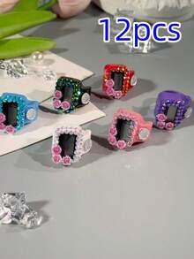Compteur de bague de strass à 3 fleurs personnalisé, rosaire électronique, compteur de prière de rosaire électronique pour le doigt, compteur de bague à affichage numérique pratique, compteur à pression manuelle anti-stress, convient à un usage commercial, comptage de prières, cadeaux de festival, compact et portable - Multicolore - Voir 13
