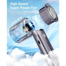 AWYYHandheld Portable Fan With Ice Cooler 5000mAh Rechargeable Personal Fan [15H Cooling Time] Mini Y Powerful [12000+ RPM] Small Pocket Fans For Travel/Outdoor/Office Quiet Neck Fan Black - 黑色 - 查看 6