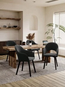 Goeurvant Modern Crescent-Back Upholstered Dining Chairs With Armrests And Solid Wood Legs For Dining Room, Living Room, Study - Set Of 2 / Set Of 4 / Set Of 6 - Black - Black - View 3