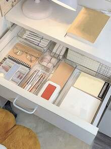 8pcs Transparent Acrylic Makeup Organizer Box With Drawers, Dividers And Compartments, Desktop Office Stationery Storage Box, Home Desk And Drawer Organizer - Clear - View 4