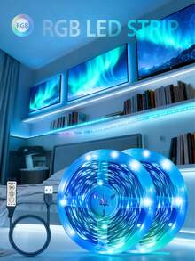 1-30米柔性RGB LED灯带，3键数据线控制（无遥控器），低压USB供电，自带背胶，适用于卧室、电视背光、节日派对装饰 - 彩色 - 查看 7