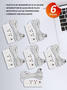 6 Piezas Regleta Cargador Multicontactos Premium Con 2 Salidas 2 Puertos Usb,Extensiones 4 Tomas,Cable de extensión, Protector contra sobretensiones con 4 salidas, 2 puertos USB,Extensión Eléctrica Multicontacto,adaptador de regleta para el hogar y la Oficina. - 6 piezas - Ver 1