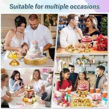 Audab Metal Gold Dessert Table Display Set Including Cake Stands Cupcake Tower Stand Dessert Tray Risers Stands Cake Cutting Set And Serving Tongs For Wedding Birthday Party Decor - Gold - View 7