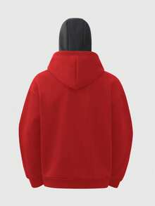 男士时尚街头风拉链连帽衫，带双帽和口罩，以及运动裤套装 - 紅色 - 查看 6