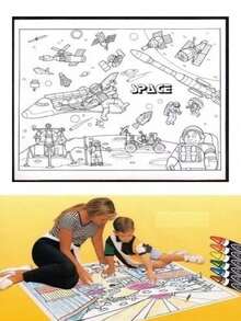 Reusable Coloring Mat For Kids Fun Space Mat - White - View 1