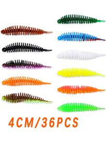 Sougayilang 软饵 36 件装 人造硅胶鲱鱼蠕虫钓饵 6cm/4cm 带针尾仿真摇摆泳饵 适用于鲈鱼鳟鱼垂钓（重复颜色） - 彩色 - 查看 12