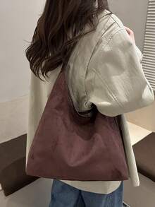 2025 Fashion Matte Solid Color Punk Rivet Commuter Tote Bag, Minimalist Niche Underarm Bag, Stylish Large Capacity Shoulder Bag - Coffee - View 2