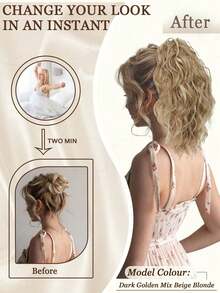 14英寸卷曲马尾发圈，14英寸爪形抽绳马尾假发，棕色混色漂白金高马尾发圈，合成纤维材质，女士时尚发夹，优雅发饰，休闲发爪，女士优雅发爪夹 - 彩色 - 查看 8