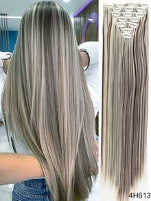 7pcs Of Women's Synthetic Hair Patches Long Straight Hair Clips Deep Black Double-Layer Weaving 16 Clips Per Piece Breathable And Comfortable Hair Accessories - Multicolor - View 10