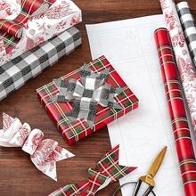 - Papel de regalo de Navidad reversible (3 rollos: 120 m2 ft. ttl) Merry Holidays, copos de nieve, muñecos de nieve, rayas rojas V4NO - Red Toile, Black Buffalo Plaid, Navidad, manualidades - Ver 4