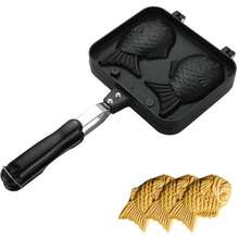 Molde para pastel Taiyaki con forma de pez, waflera, molde doble para panqueques, ideal para fiestas de cocina casera. Molde para pastel Taiyaki con forma de pez, waflera con doble molde y pincel de silicona para crear postres caseros. - Negro - Ver 5