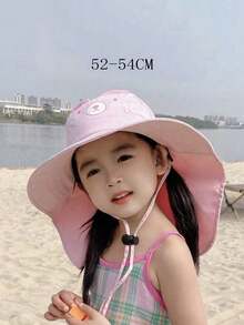1顶女童/儿童卡通防晒披肩帽，带可调节抽绳，户外运动帽，配有哨子，哨子颜色随机，轻便多功能，适合春夏佩戴