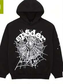 Black Spider Web Graphic Hoodie Gothic Streetwear Pullover - màu đen - Xem 7