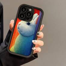 Cubierta de telefono con borde negro y diseño de conejo arcoiris para iPhone 14 Pro Max funda protectora con estampado de conejo colorido ideal para uso diario y regalos - Blanco - Ver 5