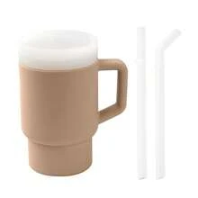 9oz Dual Straw Design Silicone Baby Learning Cup With Handle, 2 Anti-Leak Straws, Portable And Easy To Clean Toddler Water Bottle - Color Blocking - View 14