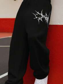 Baggy Wide Leg Sweatpants For Men, Cotton, Streetwear Punk Gothic Art Cod708 - 黑色 - 查看 2