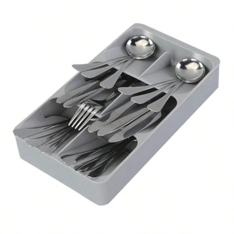 WSXC 6 Slots Silverware Cutlery Drawer Organizer Kitchen Utensil Tray For Flatware Cutlery Spoon And Knives Compact Storage Organization Keep Kitchen Drawer Neat And Organized - Grey - View 1