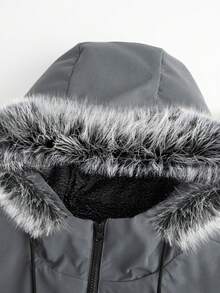 Men's Thickened Hooded Jacket With Detachable Fur Collar And Large Pockets, Suitable For Daily Outdoor Sports, Skiing, Casual, Dating And Travel - Grey - View 9