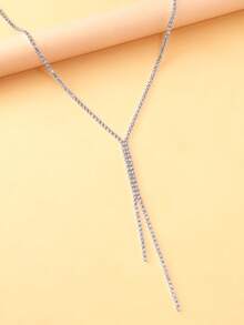 1件简约时尚流苏项链，百搭高端全镶钻宴会新娘颈链，欧美风格批发 - 銀色 - 查看 6