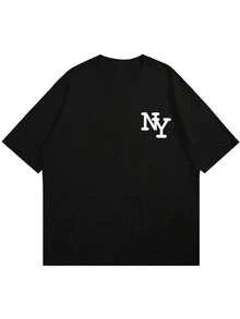 Camiseta cuello redondo y manga corta. Estilo casual con estampados modernos y cómodos. Paras y mujeres, estilo pareja, pareja, camiseta de manga corta con estampado de moda - Negro - Ver 2