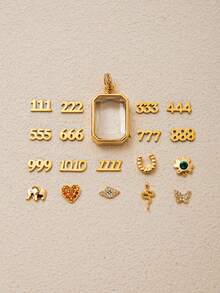 1个时尚复古透明方形盒吊坠，可搭配数字爱情幸运草象蛇吊坠，18K电镀金，不易氧化，适合DIY创意项链、手链、耳环、包包链、钥匙扣，以及各种创意DIY吊坠，适合送给妻子、母亲和女友日常佩戴。 - 金色 - 查看 1