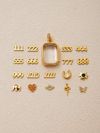 1 pieza Colgante de caja cuadrada transparente de moda retro, se puede combinar con colgantes de amor digital, trébol de la suerte, elefante, serpiente, chapado en oro de 18K, no se oxida fácilmente, adecuado para collares, pulseras, aretes, cadenas de bolso, llaveros DIY creativos, así como colgantes DIY creativos adecuados para el uso diario de esposas, madres y novias