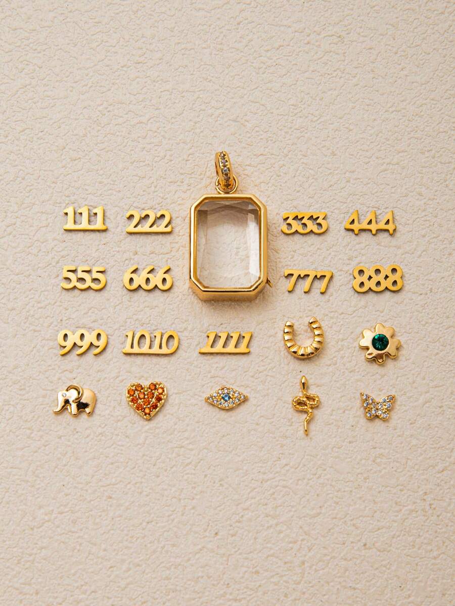 1个时尚复古透明方形盒吊坠，可搭配数字爱情幸运草象蛇吊坠，18K电镀金，不易氧化，适合DIY创意项链、手链、耳环、包包链、钥匙扣，以及各种创意DIY吊坠，适合送给妻子、母亲和女友日常佩戴。 - 金色 - 查看 1